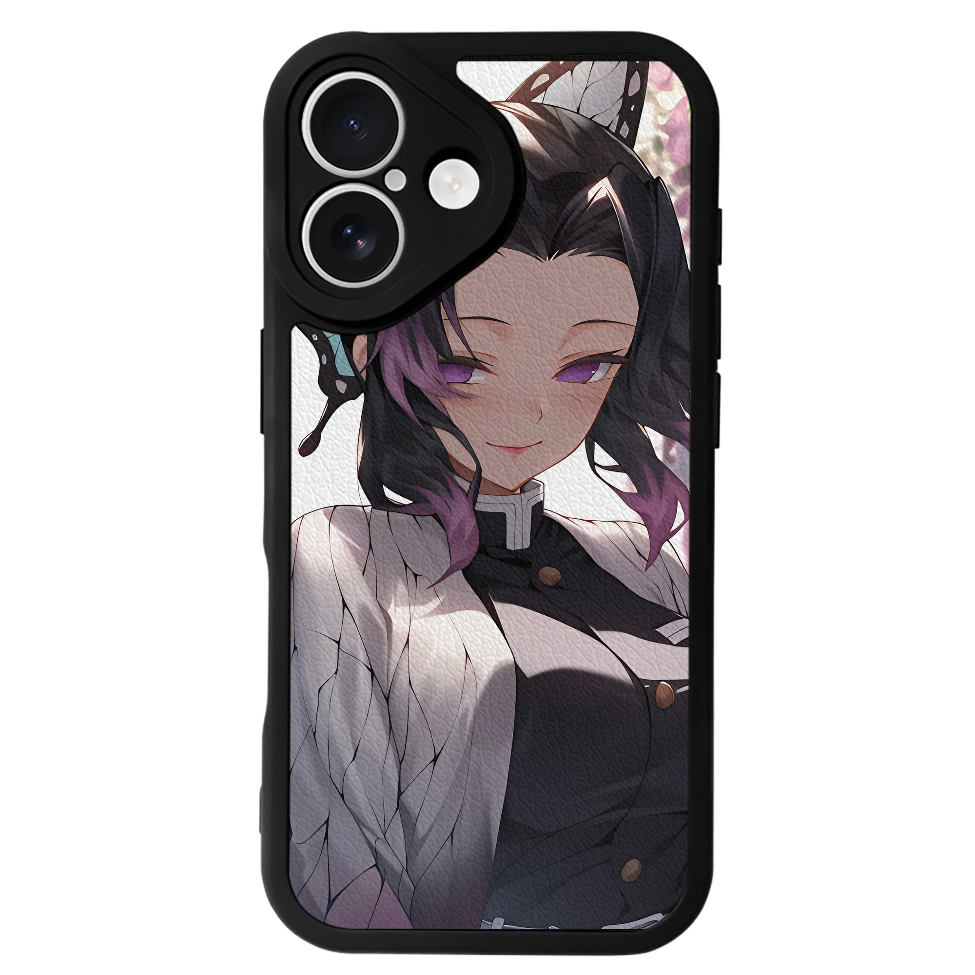 （画像用） 鬼滅の刃（きめつのやいば）蟲柱-胡蝶 しのぶ／こちょう しのぶ Kochou Shinobu 【iPhone 16シリーズ対応】シリコンスマホケース（レザー調） 材質：シリコン
